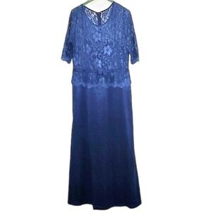 Lace Maxi Dress Elegant Formal Gown Evening Party Special Occasion Blue